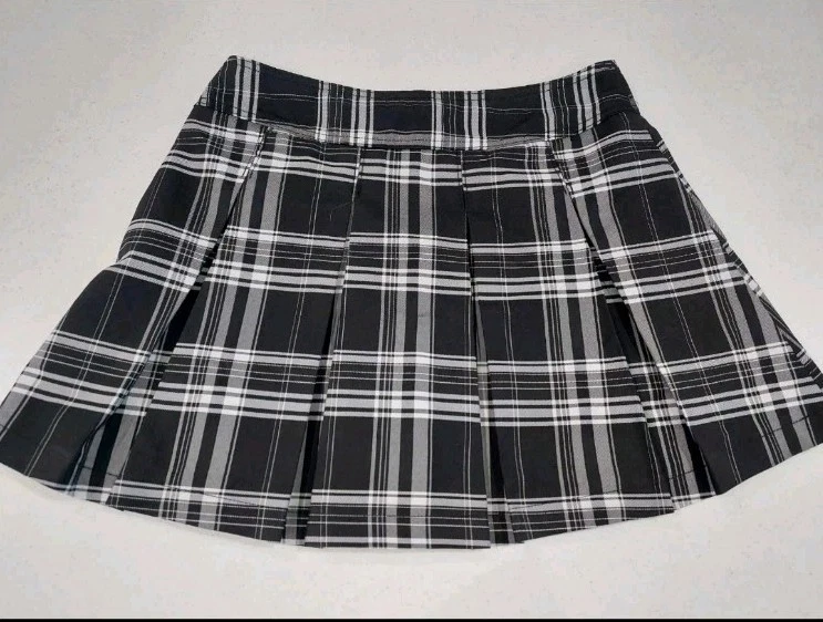 Black Plaid Tennis Skirt with Patches for Girls Size 11-13 - New