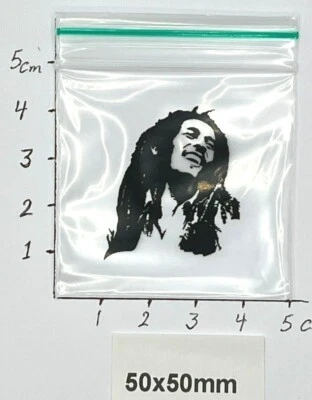 BAGGIES STRONG BAG AND ZIP THICK 100 x Bob Marley Plastic zip Bags lock 50X50mm Baggies Grip Self Seal Resealable