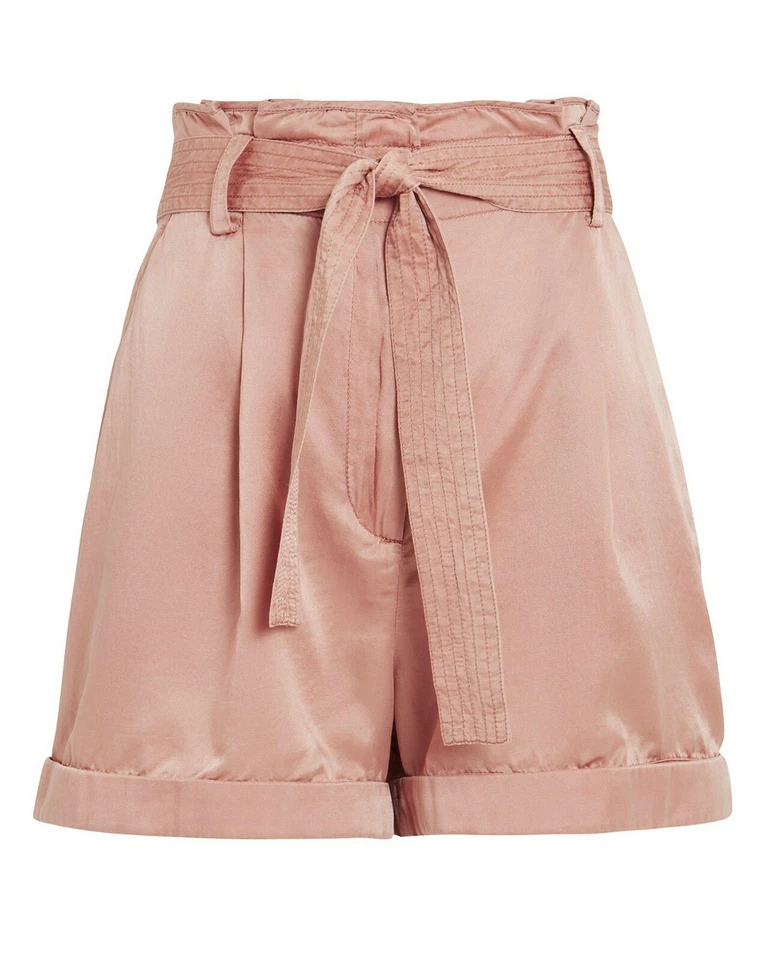 NUEVO A.L.C US L Merrick Dusty Rose Bolsa de Papel Mezcla de Seda Pantalones Cortos Cintura Alta Foto 3 de 4