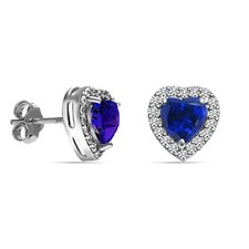 925 Sterling Silver Zirconia Rhodium Plated Heart Stud Earrings for Women 10 mm