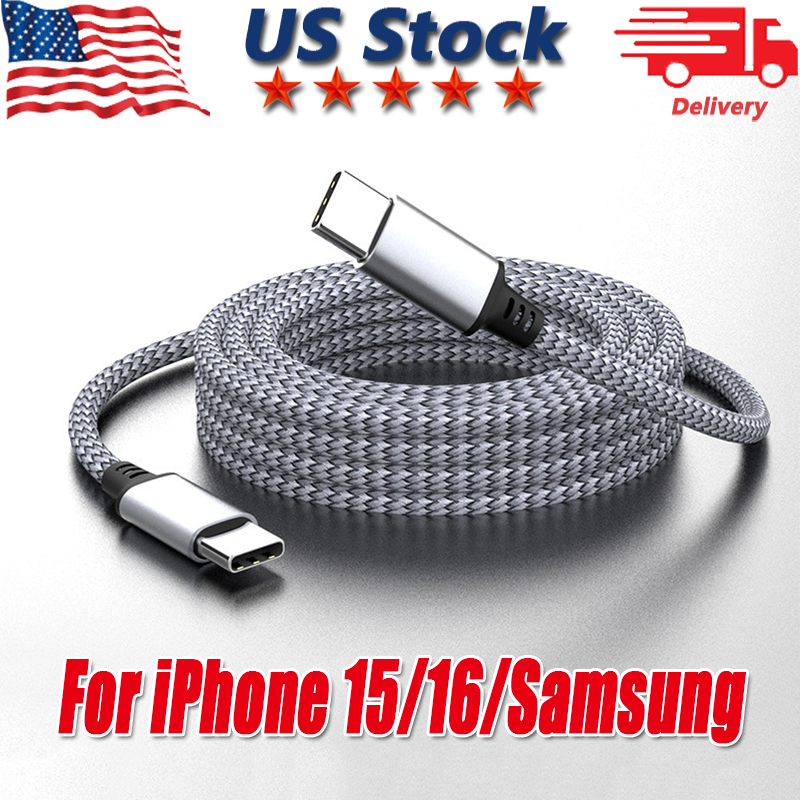 60W USB-C to USB-C Fast Charging Cable PD Nylon Braided for iPhone 16 15 Pro Samsung Galaxy