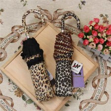Leopard Print Lace Umbrella Sun/Rain UV Protection Parasol J Handle Folding New