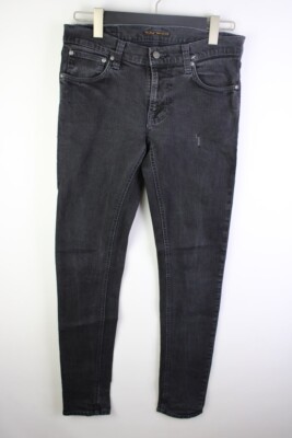 NUDIE TIGHT TERRY Black Denim Stretch Skinny Jeans Size W31 L36
