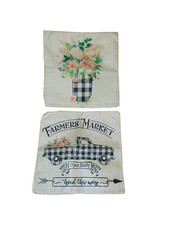 Summer Flowers Themed Throw Pillow Covers 17.5 X 17.5 New Set Of Two