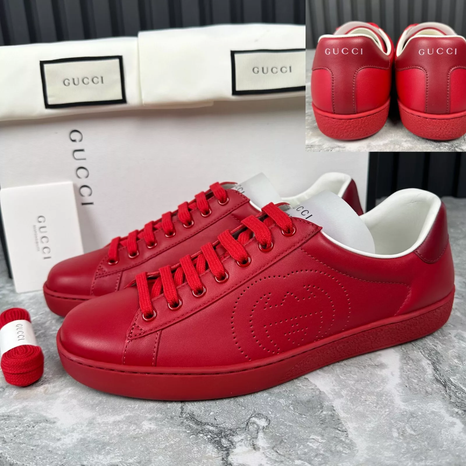 Baskets GG GUCCI Ace Interlocking logo cuir rouge 7 G ou 7,5 US ou neuves avec étiquettes