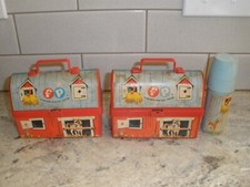 2 VINTAGE FISHER PRICE MINI LUNCHBOX  THERMOS PLAY N6 