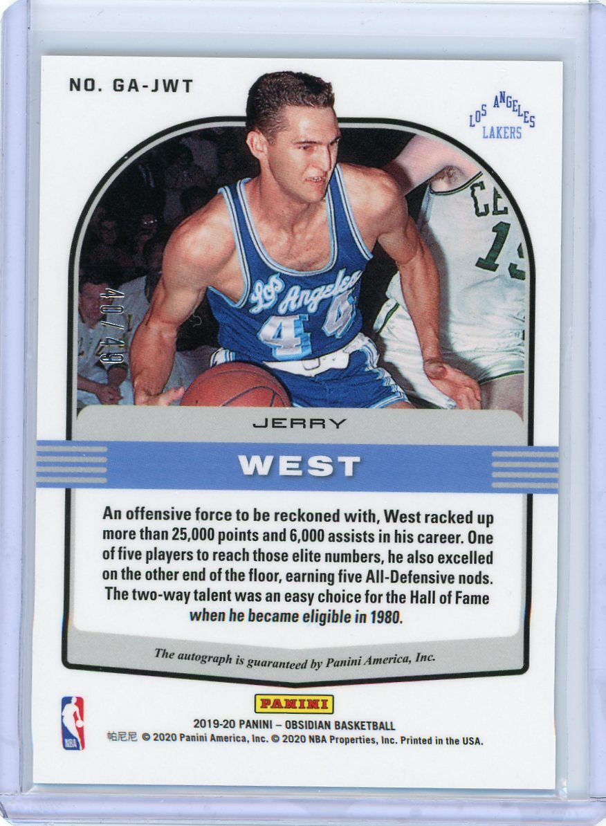 2019/20 Panini Obsidian Purple Galaxy Autograph #GA-JWT Jerry West