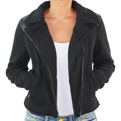 Damen Sweetjacke Fleece Optik Sweat Jacke Pullover Übergangsjacke Sweatshirt 