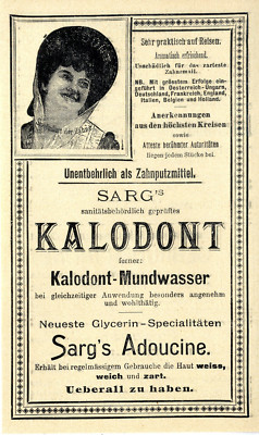 Sarg`s Kalodont Zahnputzmittel Mundwasser Casino Wien Joh.Simader Rollfuhren1902