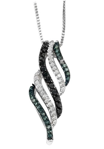 Natürliche schwarz-weiße Diamanten Infinity Anhänger Halskette Platin über Silber - Bild 5 von 5