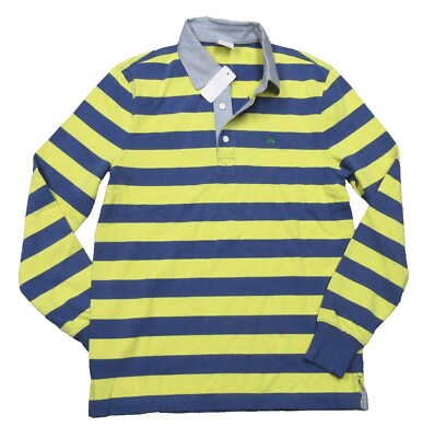 Brooks Brothers Blue/Yellow Stripe Classic Fit Long Sleeve Rugby Polo Shirt 