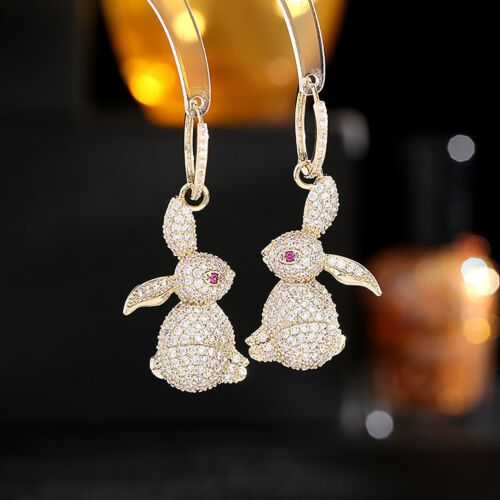 2.10 Ct Round Cut Moissanite Drop/Dangle Rabbit Earrings 14K Yellow Gold Plated - Picture 1 of 6