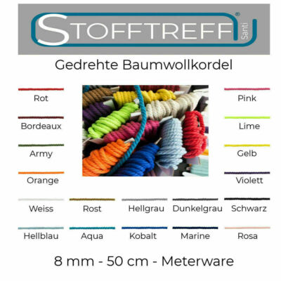 Gedrehte Baumwollkordel-100 cm Schritte-Meterware-8 mm Stärke