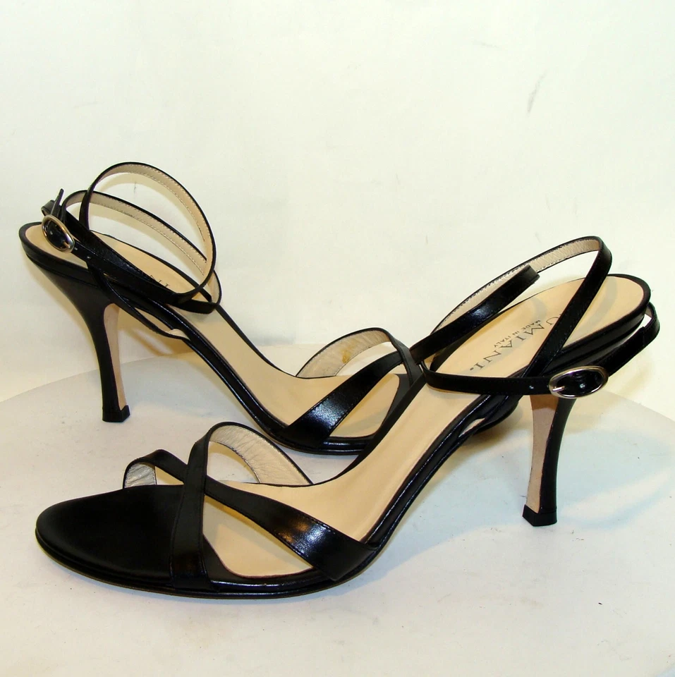 全新! LUMIANI 女式黑色皮革踝带凉鞋 10M A132 码 — 第 4/4 张图片