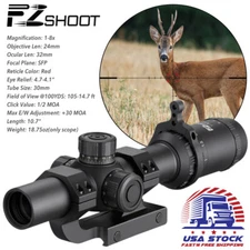 1-8x24 LPVO Rifle Scope w/ Red Illuminated Rangefinder Reticle Pro Hunting Scope