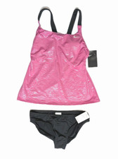 Sz SMALL - NIKE SWIM 2-Piece Tankini Bikini Bathing Suit Pink Silver Wave RARE 