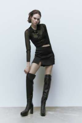 ZARA BLACK LEATHER PLATFORM BLOCK HEEL OVER THE KNEE BOOTS 2006