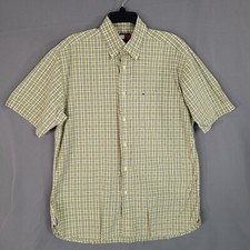 Tommy Hilfiger Men's Button Down Shirt Short Sleeve Green Plaid Size M