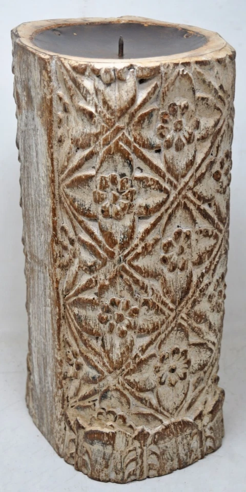 Antique Wooden Column Pillar Candle Holder Stand Original old Hand Carved - Image 3 of 4