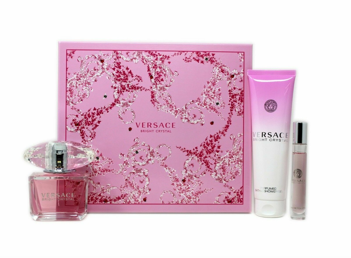 VERSACE BRIGHT CRYSTAL 3 PIECE GIFT SET EAU DE TOILETTE SPRAY 90ML
