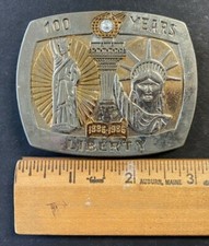 VTG STERLING TREASURY STATUE OF LIBERTY 100 YEARS OF LIBERTY BELT BUCKLE 4122