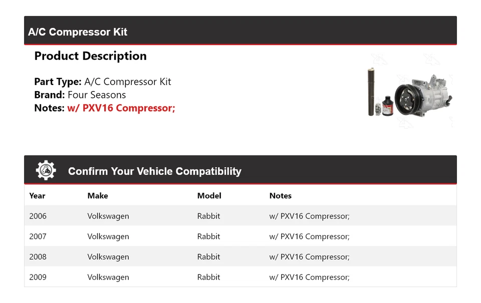 Kit compresor aire acondicionado Volkswagen Rabbit 2006-2009 4 estaciones 2007 2008 Foto 2 de 4