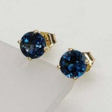 14K Yellow Gold Finish 2Ct Round Lab-Created Sapphire Solitaire Stud Earrings