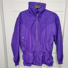 Vintage Edelweiss Ski Jacket Purple Roses Women's Size Large Drawstring Waist