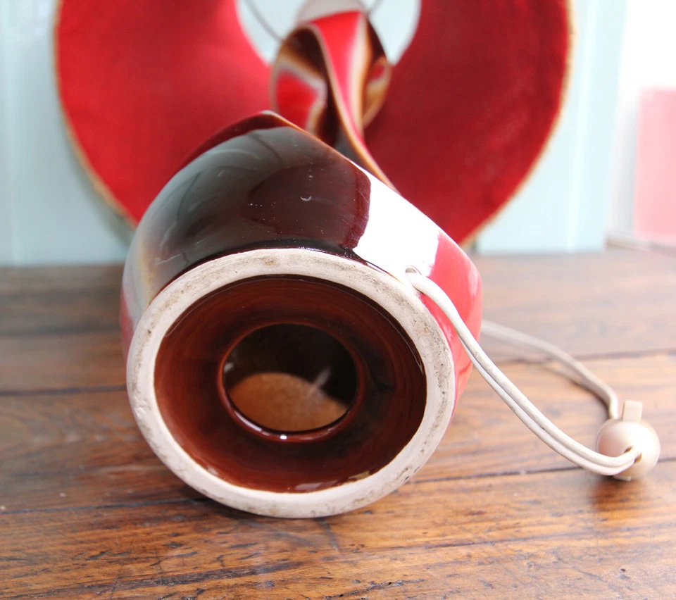 Lampe Céramique era Vallauris Abat-jour en corde et tissu Déco Vintage H.52cm - Photo 4/4