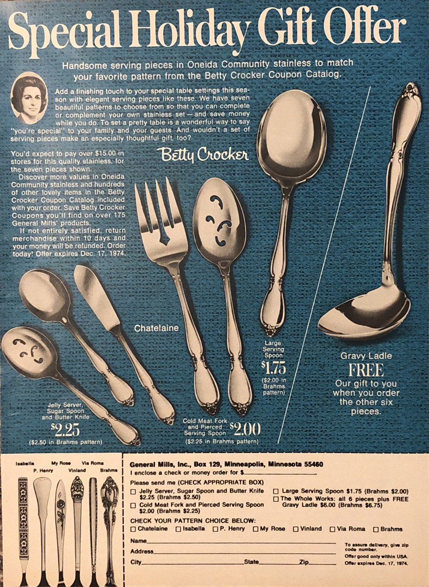 1974 Oneida Silverware PRINT AD Betty Crocker Holiday Gift Offer