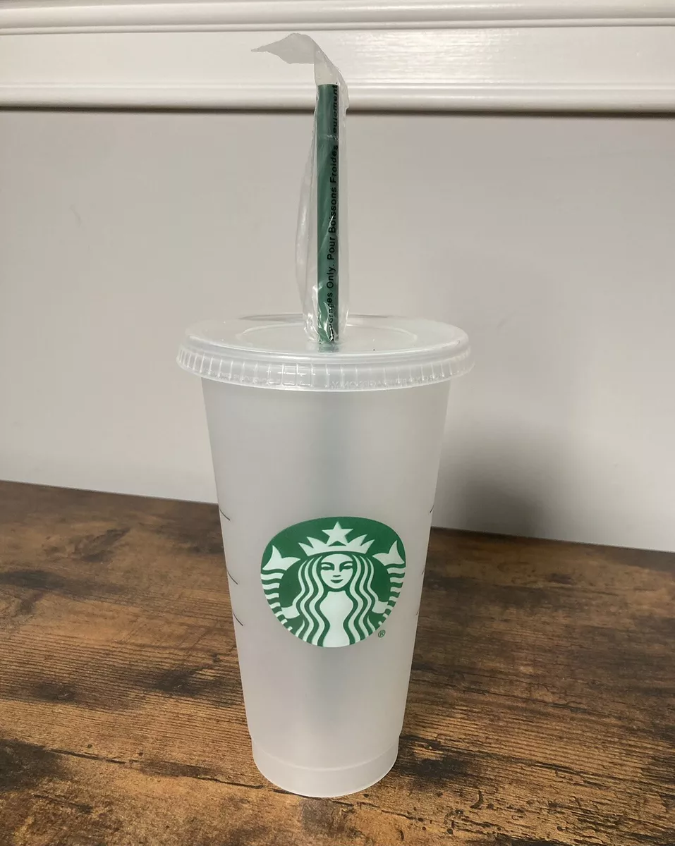 Starbucks Reusable Clear Frost Cold Cup Tumbler 24 Oz w/ Lid & Straw New