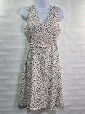SHEILAY Women’s Sz M White Floral Sheer Zip Tie Sleeveless Wrap A-line Dress