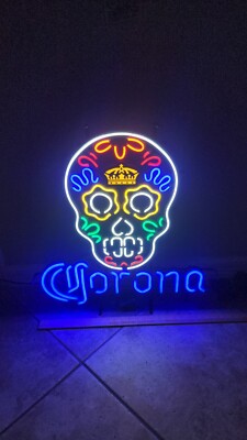 CORONA BEER SUGAR SKULL AUTHENTIC CERVEZA  LED Beer Sign Neon Look Cerveza Color