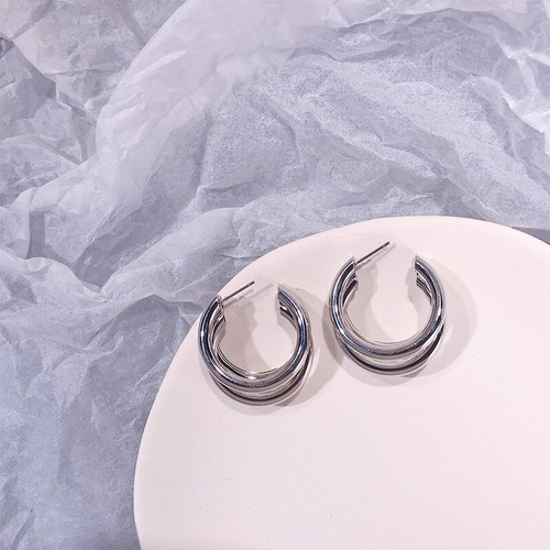 Pendientes de aro múltiple S925 de plata poste aros huecos gruesos pendientes de tachuelas - Imagen 11 de 15