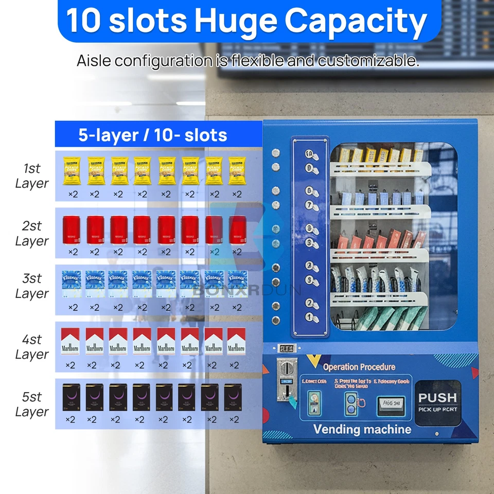 10 Slots Commercial Mini Wall Snack Vending Machine Food Snack Coin Payment - Image 4 of 4