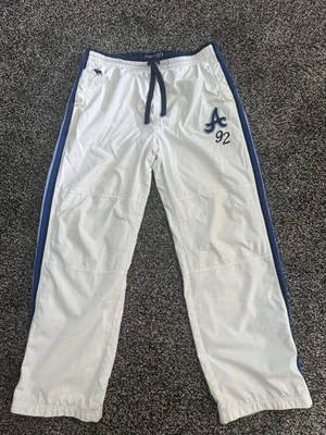 Vintage Abercrombie & Fitch Track Pants Men's Medium White Navy Blue Stripe - Image 1 of 4