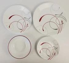 Corelle SPLENDOR Plates Bowls Round Red Gray Swirl - Individual Pieces - CHOICE