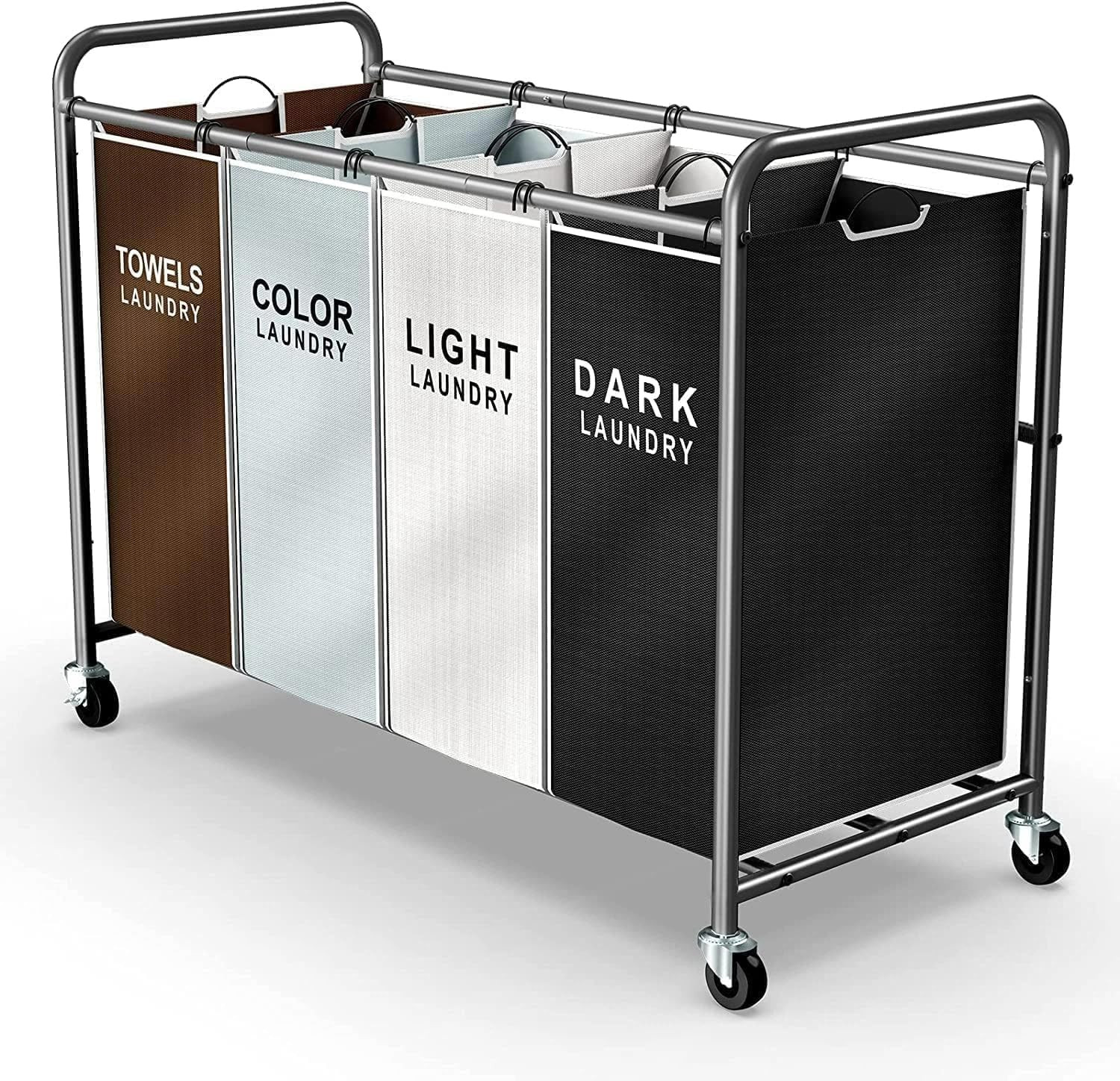 Laundry Hamper Sorter Cart: 4-Section Organizer with Heavy-Duty Lockable Wheels-image