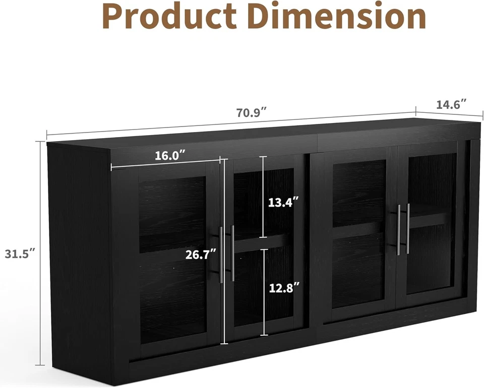 70.8"Sideboard Buffet Cabinet with 4 Glass Doors for Living Room,Kitchen,Hallway - Image 2 of 4