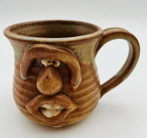 Vintage Hand Crafted Pottery Mug, Adorable Ugly Face 3D, Artist Signed