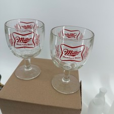 Miller High Life Beer Chalice Glasses Clear Excellent Set of 2 Stemmed Goblets