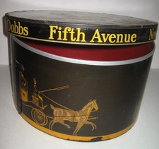Vintage Oval Dobbs Fifth Avenue Hat Box Horse Buggy New York 15x13 RED Interior