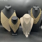 Vintage Style Costume Jewelry Lot 4 Statement Bib Mesh Rhinestone Necklaces
