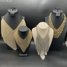 Vintage Style Costume Jewelry Lot 4 Statement Bib Mesh Rhinestone Necklaces