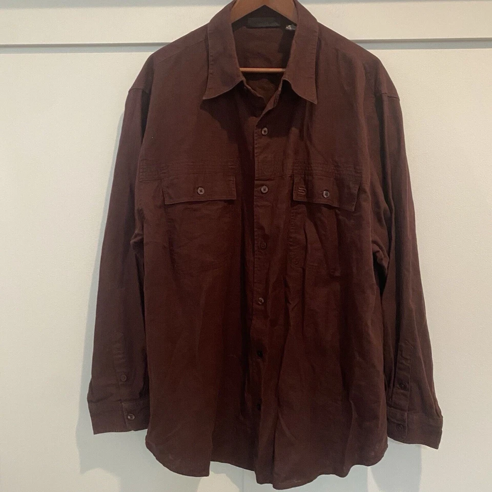 Southpole Linen Blend Shirt Men's XL Brown Long Sleeve Button Up Vtg Y2K EUC - Image 3 of 4