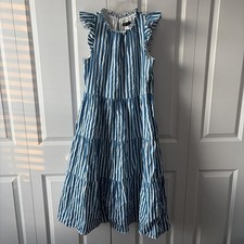 J. Crew Tiered Cotton Dobby Dress In Cabana Stripe Size Small Ruffles Preppy