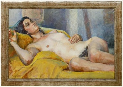 Pauline Plummer (b.1933) - Gerahmtes Zeitgenössisches Öl, Dame Auf Dem Gelben...