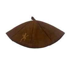 Vintage Girl Scouts Brownie Hat Beanie Girls Medium Brown Felt Uniform Logo