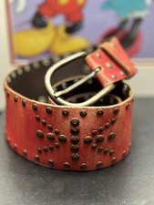 Vtg 80-90s Diesel 100 real Leather Made In Italy Red Studded Belt 90cm