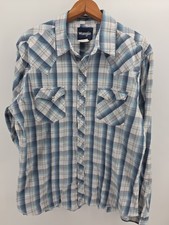 Wrangler Retro Western Shirt Men's L Blue Plaid Pearl Snap Cotton Cowboy Country